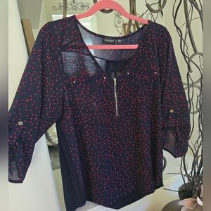 Polka Dot Women's Blouse Navy and Red, Size XL
